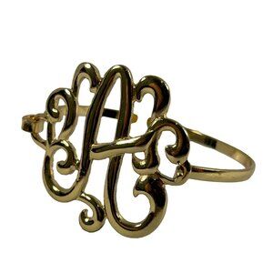 Gold Tone Monogramed Letter A Statement Bracelet Initial Large Ornate